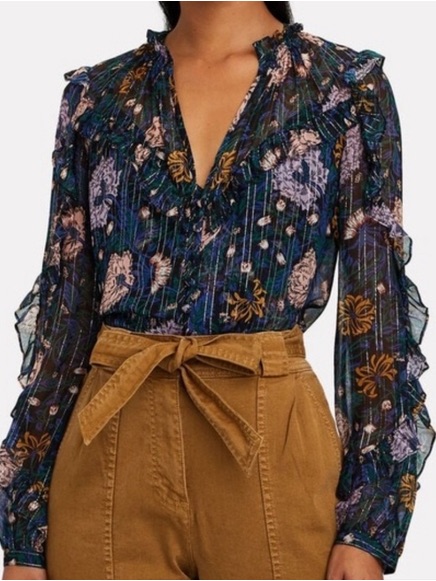Veronica Beard Abra Floral Print Silk Blouse Size 6